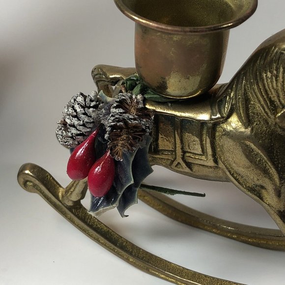 Rocking Horse Stallion Pony Solid Brass Christmas Candle Stick Holder in Box - Picture 9 of 11
